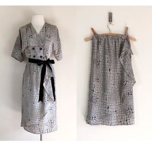 vintage 80s snake skin print skirt abstract animal asymmetrical ruffle disco